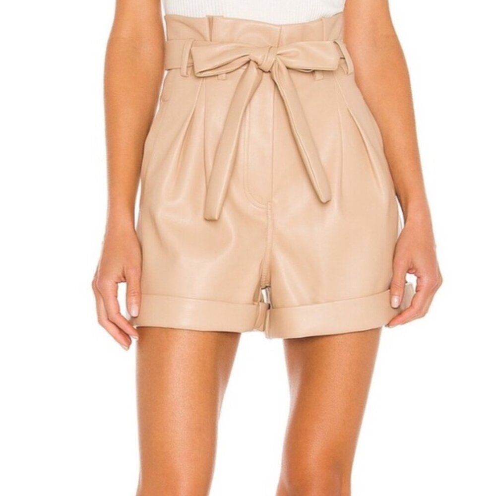 Bardot Belle Paperbag beige Faux Leather shorts XS